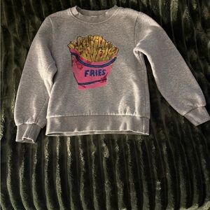 Lola + The Boys Gray Sweatshirt with Pink and Gold Fries Design